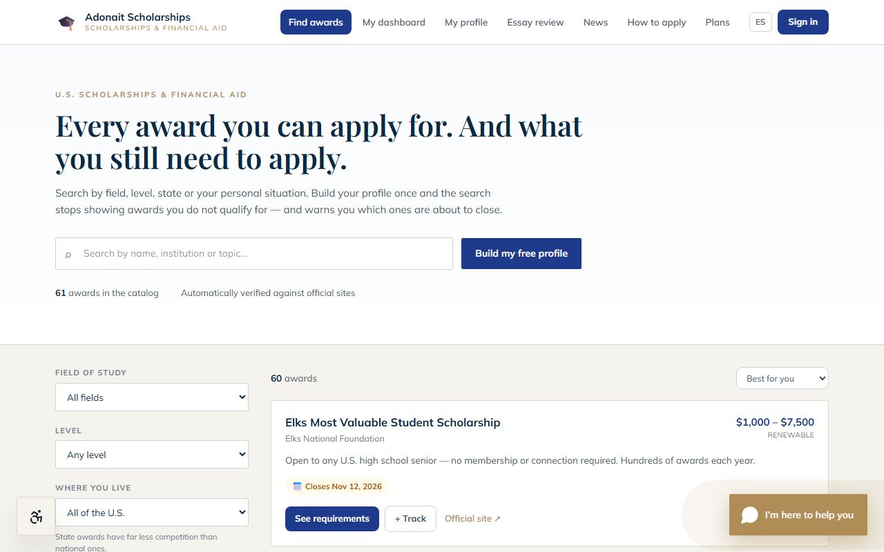 scholarship.adonait.com — screenshot